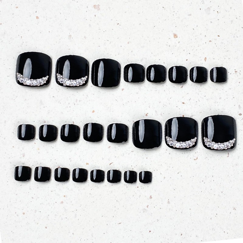 Black Press On Toenails Short Square Glossy Solid Black with