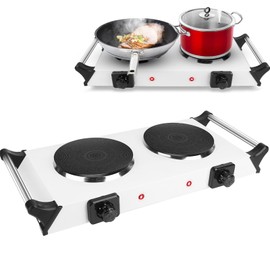 Electric Hot Plate, Electric Double Burners for Cooking, 2000W Countertop Dual Burner, Portable Cooking Stove Temperature Control, Easy to Clean, Cooktop for Home/RV, Silver