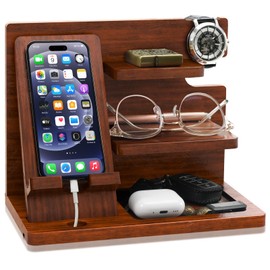 Gifts for Men, Wood Phone Docking Station, Mens Gifts for Christmas Dad, Birthday Gifts for Boyfriend Him Husband, Stocking Stuffers for Adults Men, Dad Gifts for Men Who Have Everything