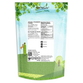 Food to Live Organic Strawberry Powder, 6 Ounces – Non-GMO, Freeze-Dried, 100% Pure, No Additives, Vegan, Bulk. Easy to Mix. Rich in Vitamin C, Dietary Fiber. Great for Smoothies, Shakes, Baking