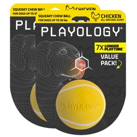 Playology Pelota De Masticar Chirriante para Perros, Juguete para Perros con Aroma A Pollo Totalmente Natural para Perros Medianos De hasta 50 Libras, Paquete De 2, ¡Chirriar, Buscar Y Jugar