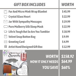 7 Pieces Sympathy Gift Baskets, Condolences Gift Basket, Sympathy Gifts for Loss of Loved One, Bereavement Gifts for Funeral, Memorial Gifts for Loss of Mom Husband Friends Dad