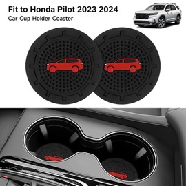 DWKJMYCP 2Pcs Car Cup Holder Coaster Compatible with 2023 2024 2025 Honda Pilot Interior Accessories Silicone Non-Slip Water Bottle Holder Pads Black Red