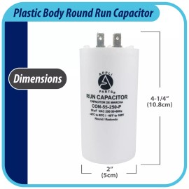 Appli Parts Run Capacitor for electric motors 55 Mfd uF (microfarads) 250VAC Pla