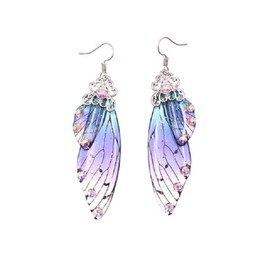 Multicolored Butterfly Wing Hook Earrings Elegant Acrylic Insect Drop Earrings Crystal Dragonfly Wing Earrings for Women Jewelry(Blue)