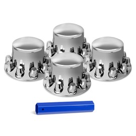 HQALTY Chrome Dome 4 Rear Axle Cover Kit with 32mm/33mm Thread-on Lug Nut Covers with Removable Hub Caps for Semi Truck (Installation Tool Included)