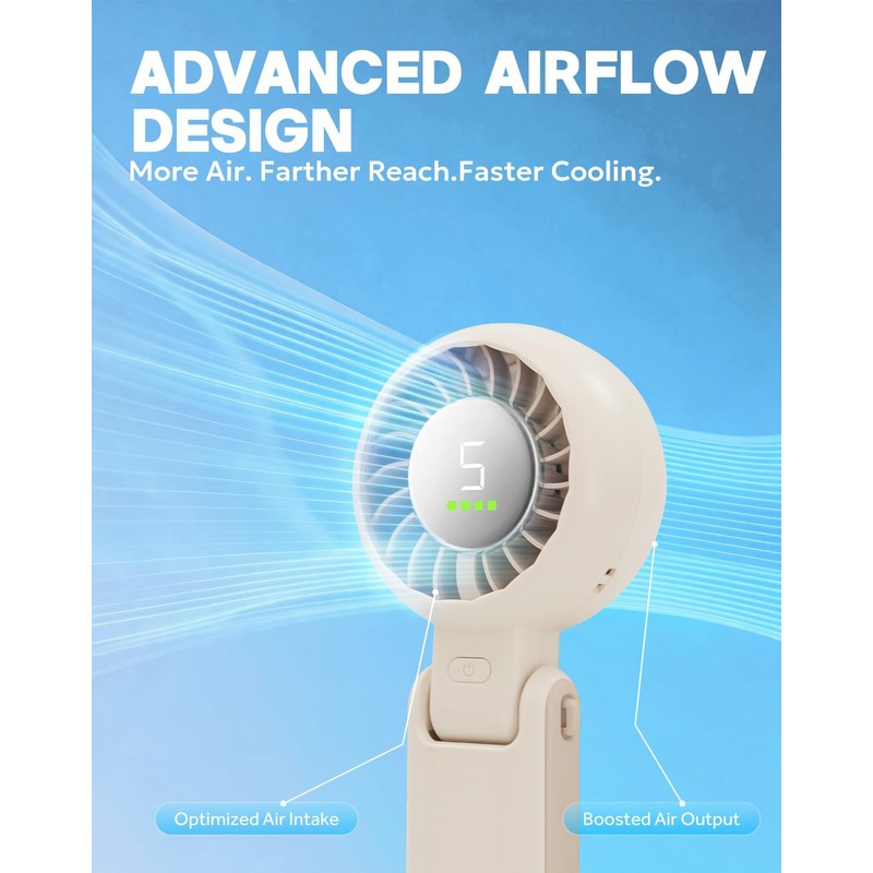 WIXBOSHU Portable Handheld Turbo Fan Foldable Personal Fans, 5 Gear