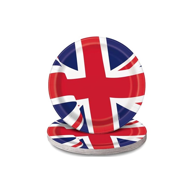 Unique 28795 Paper Plates-23 cm-Union Jack Party-Pack of 8, Multicolour