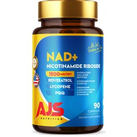 AJS Nutrition AJS NAD+ Cellular Energy C NR Supplement with PQQ, Resveratrol, Lycopene, Spermidine, L-Ergothioneine, and Collagen Peptides C 90 Capsules for Cellular Support & Skin Health