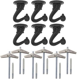 Deloky 6 Sets Brass Ceiling Hook -Metal Heavy Duty Swag Ceiling Hooks with Hardware and Toggle Wings for Hanging Plants, Chandeliers Ceiling Installation Cavity Wall Fixing (Black)