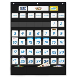 VNOM Calendar Pocket Chart Kids Calendar Learning for Preschool Classroom,119 Multiple Colorful Cards Included,26x34 Inch (BLACK)