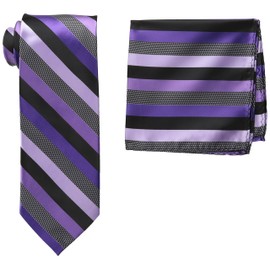Stacy Adams Men's Tall-Plus-Size Microfiber Stripped Tie Set Extra Long, Black/Purple, One Size