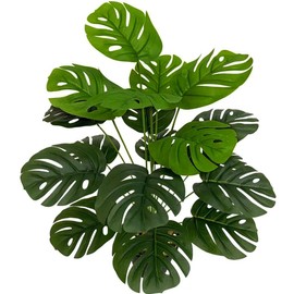 Artificial Monstera Plants, Fake Palm Leaves Tropical Plant Turtle Leaves Greenery Shrubs Faux Tree Stems for Outdoor Indoor Home Decor Garden Wedding Party Arrangement Christmas DIY Decoration 2 Pack