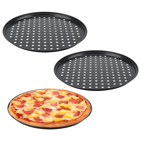 MANCHAP 3 PCS 12 Inch/32cm Pizza Tray, Non-Stick Pizza Pans with Holes, Round Pizza Crisper Pan Perforated Oven Tray for Baking