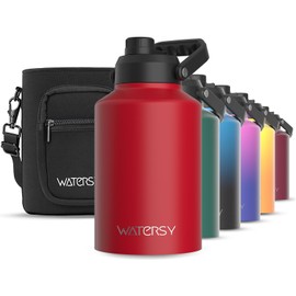WATERSY 1 Gallon Water Bottle Insulated(Cold for 48 Hrs),BPA Free&Leak Proof,128oz Stainless Steel Water Jug,Big thermos,Large Water Bottle with Handle for Gym,Hiking,Camping&Travel,Red
