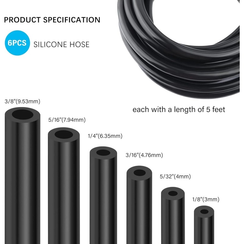 Multipurpose Vacuum Line Kit,6Pcs 5Ft Vacuum Hose Automotive+64P