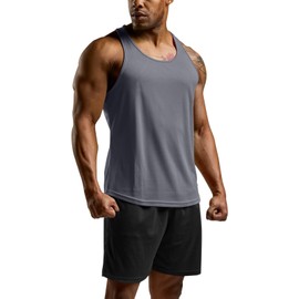 ATHLIO Men's Dry Fit Muscle Workout Tank Tops, Y-Back Bodybuilding Gym Shirts, Athletic Fitness Tank Top, Quick Dry 3pack Black/Grey/Red, Medium