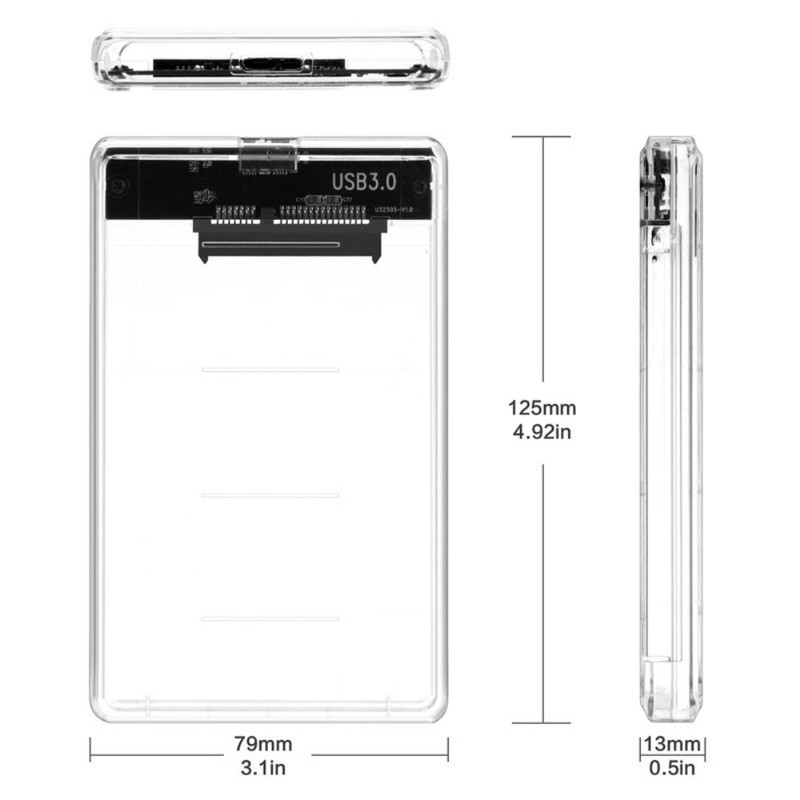 Transparent 2.5-inch HDD Case, USB 3.0 Connection, SATA Compatible, HDD/SSD,