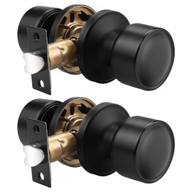 knobelite 2 Pack Black Passage Door Knobs, Interior Keyless Knob for Closet/Hall Non-Locking Door, Round Design Door Hardware