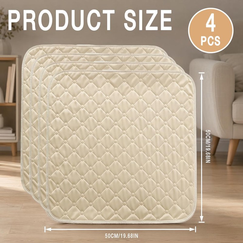 4 Pcs Absorbent Incontinence Chair Pads, 50x50cm Washable Chair Mats