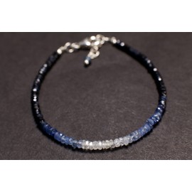 Ombre Sapphire Faceted Rondelle 3mm Bracelet in 925 Sterling Silver Clasp and 1" Extension Chain, AAA Quality Natural Precious gift for her (6" + 1" Extension)