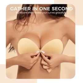 AURUZA Sticky Push Up Bra for Women, Strapless Backless for Wedding/Parties/Events, Comfortable Adhesive Nude