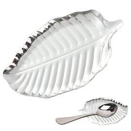 Silvery Spoon Rest for Kitchen Counter 6.7inch Silvery Leaf Spoon Rest for Stove Top Stainless Steel Kitchen Spoon Rack Coffee Spoon Rest (Silvery)