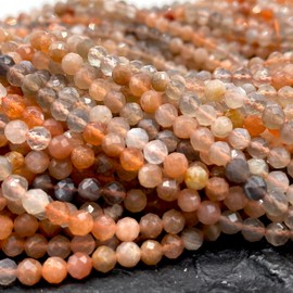 ABCGEMS Gradient-Shades Madagascan Tri-Color Moonstone Beads (A Revolutionary Cutting Technique for Tiny Beads Enhances Sparkle, Depth & Dimension) Diamond-Cut Micro-Faceted Round Baby-Size Tiny 4mm