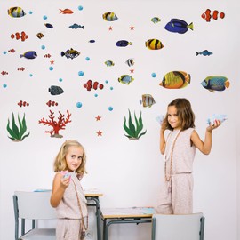 AIBAOBAO Under the Sea Wall Sticker Tropical Fish Coral Reef Fish Wall Sticker Wall Sticker Wall Decoration for Living Room Bedroom Children's Room