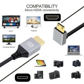chenyang HDMI 2.1 Cable,HDMI Male to Micro HDMI Male 90 Degree Down Angled 8K@60Hz 4K@120Hz 48Gbps Ultra High-Speed Gold-Plated Cable 1.64FT/0.5M for TV, Monitor, Computer