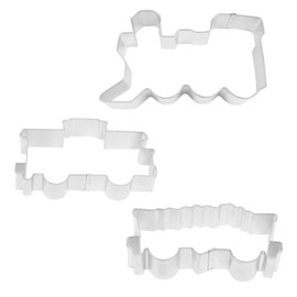 R&M Transportation Train Cookie Cutter 3 Piece Set. Includes Locomotive, Caboose and Coal Hopper Cookie Cutter.