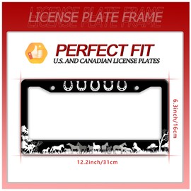 Horse License Plate Frame Funny Horseshoe License Plate Frames Grassland for Car Decorative Parts Stainless Stee License Plate for Standard Us Canada License Plate Holder 12x6 Inch for Women Men