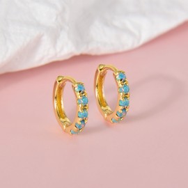 Tiny Mini Opal Huggie Hoop Earrings Upper Ear Cartilage Helix 18k Gold Plated Minimalist Simple Small 6mm Green opal Hoop Earrings