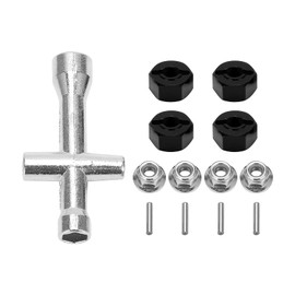 ZAWELIYO 12mm RC Wheel Car Hex Adapter Set, Wheel Hex Adapter,Aluminum Alloy M4 Flanged Lock Nut Set Hex Adapter+Non-Slip Nut+Bolt+Cross Wrench for 1/10 RC Car (Black)