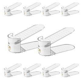 PureSprout Shoe Slot Organizer,Adjustable Shoe Stacker for a Pair of Shoes,Shoe Holder Space Saver,Double Deck Shoe Riser Shoe Rack,Shoe Organizer for Closet (Clear, 10 Pack)