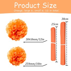 Yosawa 12PCS Orange Tissue Hanging Paper Pom Poms 10 in and 12in Tissue Paper Pom Poms DIY Decorative Flowers Ball for Birthday Wedding Baby Shower(ZH/Orange)