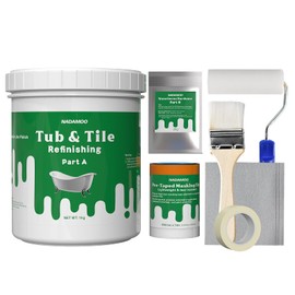 NADAMOO Tub and Tile Refinishing Kit (1kg / 35 oz, with tools), DIY Bathtub Sink Reglaze Kit Countertop Resurface Paint for Bathroom Kitchen Porcelain Fiberglass, Semi-matte White Coat