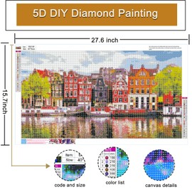 Large Diamond Painting for Adults landscape, Lakeside Town Diamond Art painting Kits, DIY 5D Paint by Diamonds, Scenery Gem Art Painting Kits Crafts for Office and Home Wall Decor(15.7x27.5inch)