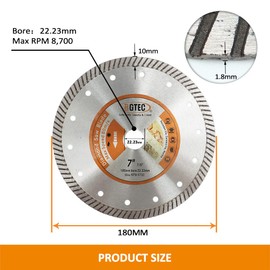 BGTEC Diamond Tile Blade,2pcs 7" Super Thin Turbo Rim Concrete Porcelain Saw Blade with 7/8" Arbor for Cutting Porcelain Tile Ceramic Granite Marble Hard Material Cutting Disc