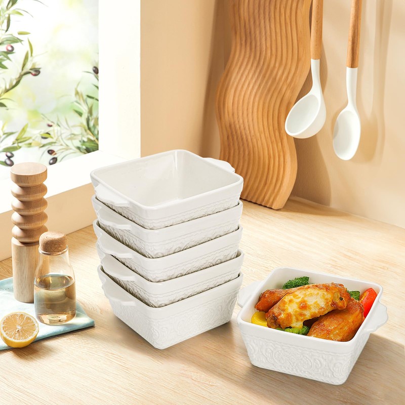ELFULLY 6 Pack 13 OZ Ceramic Baking Dishes, 4.5" Mini
