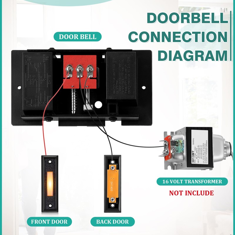 Wired Doorbell Chime with 2 Lighted Push Buttons, 16V 10VA