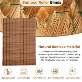 Chryeiiu Cordless Bamboo Blinds, Roman Shades Roll Up, Light Filtering Roller Window Curtains for Interior Home Patio Porch Brown 60''W X 72''L