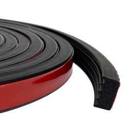 Ribbed Foam Rubber Seal with Tape, Self-Adhesive EPDM Foam Rubber Weather Stripping for Boat, Auto, RV, Marine, Garage Doors/Window and More, Black