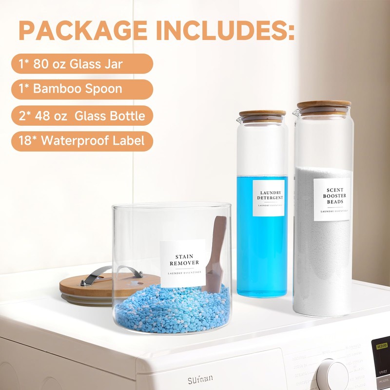 3 Pcs Glass Laundry Storage Containers Set, Airtight Containers with