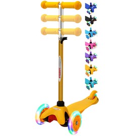 ChromeWheels Scooter for Kids, Deluxe 3 Wheel Scooter for Toddlers 4 Adjustable Height Glider with Kick Scooters, Lean to Steer with LED Flashing Light for Ages 3-6 Girls Boys, Yellow