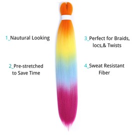 Rainbow Braiding Hair Pre stretched Crochet Braids Twist Kanekalon Braiding Hair Extensions 24INCH 3PACK