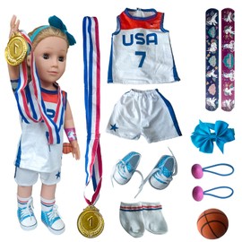 Basketball Sports Dolls Clothes set-18 inch Doll Closet Accessories-Doll Tops, Short Sleeves, Headbands, Socks, Shoes, Rackets, etc-Children's Day, Christmas, for Girls Aged 2-12