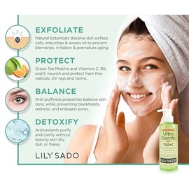 LILY SADO - TEA+C Limpiador facial de té verde y vitamina C – Lavado facial orgánico vegano aclarante con matcha + aloe + rosa mosqueta +...
