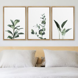 Ashbrook Framed Canvas Print Wall Art Set Green Floral Forest Plant Variety Nature Wilderness Photography Modern Art Minimal Chic Colorful for Living Room, Bedroom, Office - 16"x24"x3 Natural