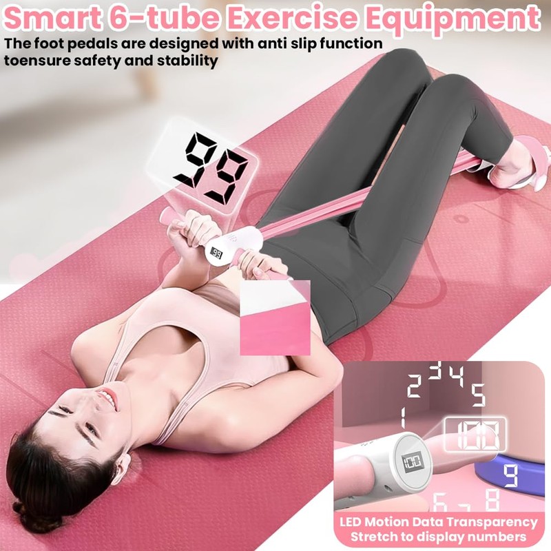 Workout Pedal Puller Resistance Band with Intelligent Counting, Stirrup Puller